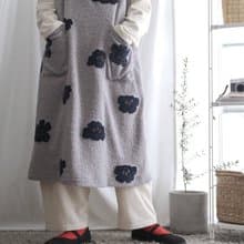 冬天的衣刺繡絨毛藍花長版背心洋裝