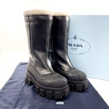【日本直送 中古美品】プラダ PRADA ブーツ 1W380M モノリス シアリングブーツ レザー/ムートン ブラック 23cm