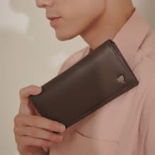 【金安德森】Owen 牛皮單窗翻蓋式長夾-巧克力棕