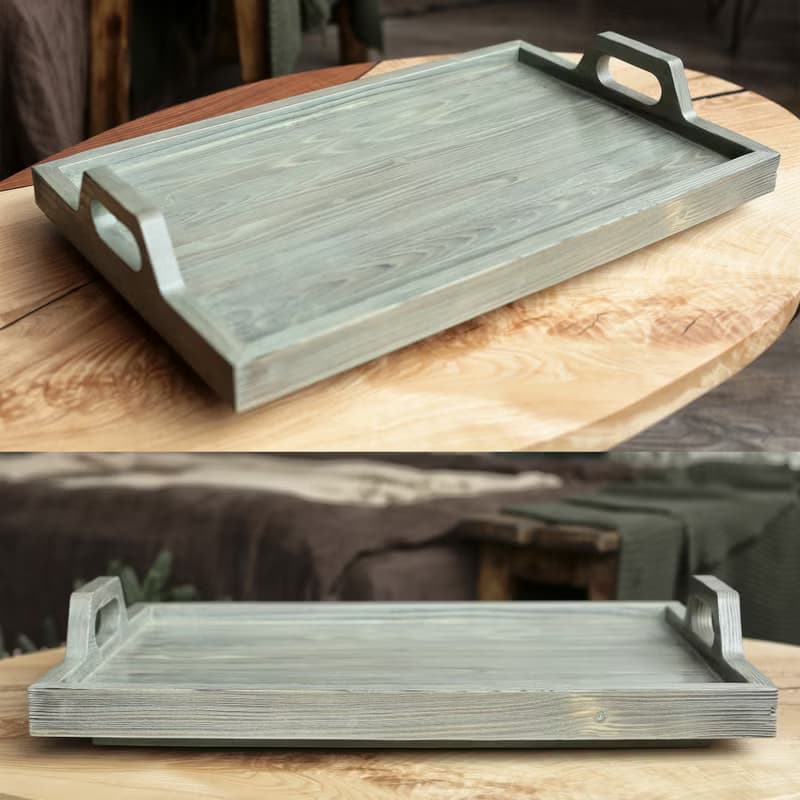 Wood Rustic Serving Tray with Handles for Living, Dining Room, Kitchen, Cabinet