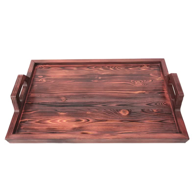 Wood Rustic Serving Tray with Handles for Living, Dining Room, Kitchen, Cabinet