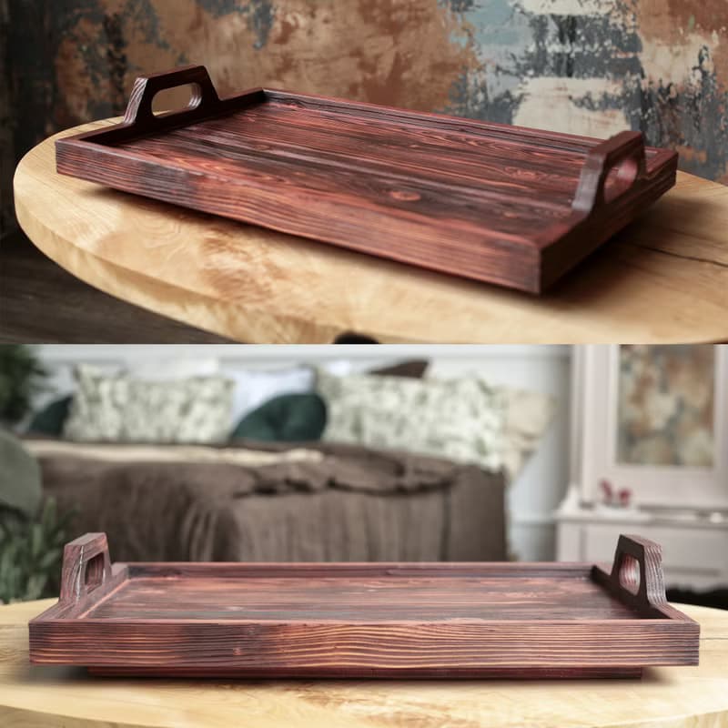 Wood Rustic Serving Tray with Handles for Living, Dining Room, Kitchen, Cabinet