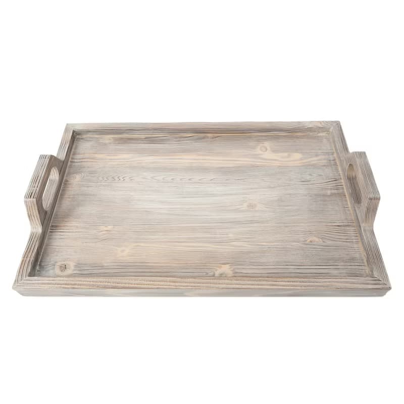 Wood Rustic Serving Tray with Handles for Living, Dining Room, Kitchen, Cabinet