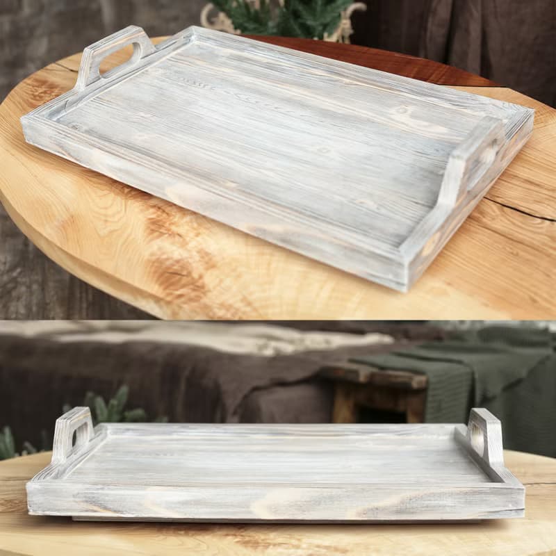 Wood Rustic Serving Tray with Handles for Living, Dining Room, Kitchen, Cabinet