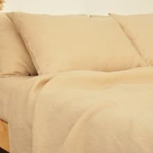Caramel linen sheet set / Flat+fitted sheet+2 pillowcases / Beige bedding