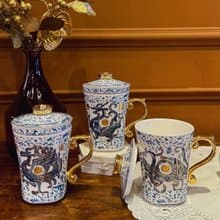 藍彩祥瑞三件杯/300CC/中國風/辦公室小物/下午茶/環保/共四款