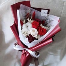 情人節|永生花+乾燥花│紅白玫瑰永生乾燥花花束│不凋花