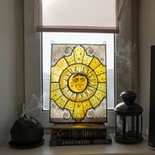 Stained glass panel, Celestial home decor, Star Art, Moon Tarot Art