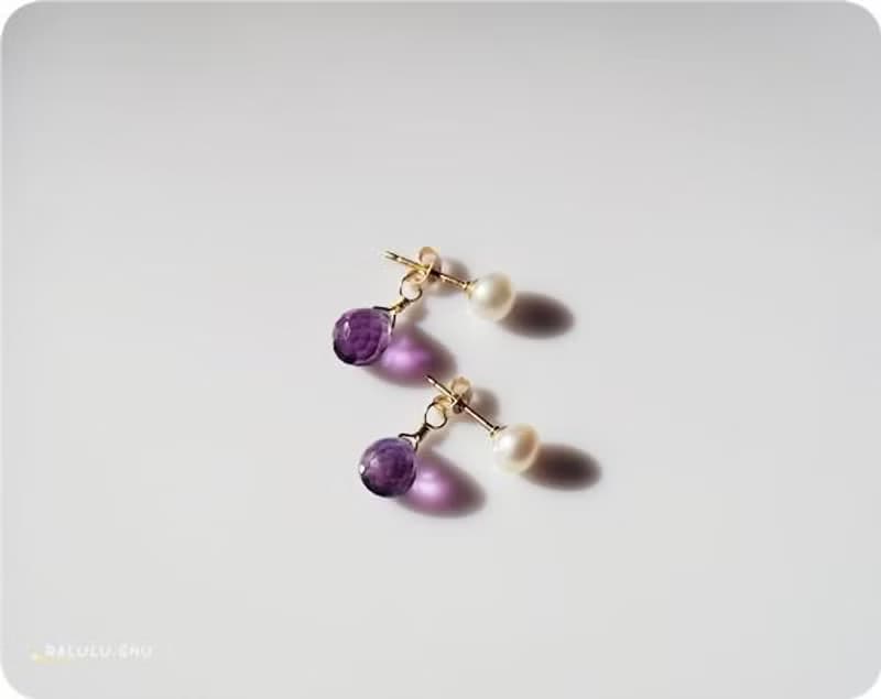 14KGF  パールとアメジスト 2WAY ピアス　スタッドピアス 2月誕生石