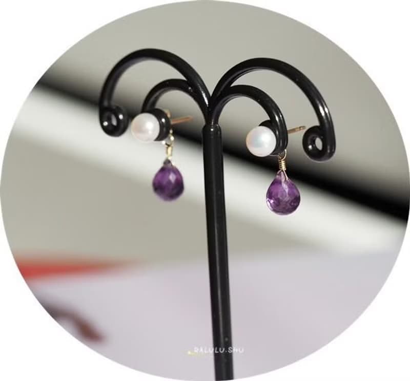 14KGF  パールとアメジスト 2WAY ピアス　スタッドピアス 2月誕生石