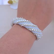 Light Grey Crystal Bracelet White Opal Rhinestones Cuff Plus Size Bangle