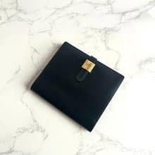 中古二手Hermes Saumur Diane復古黑色金扣皮革古董短夾錢包卡包