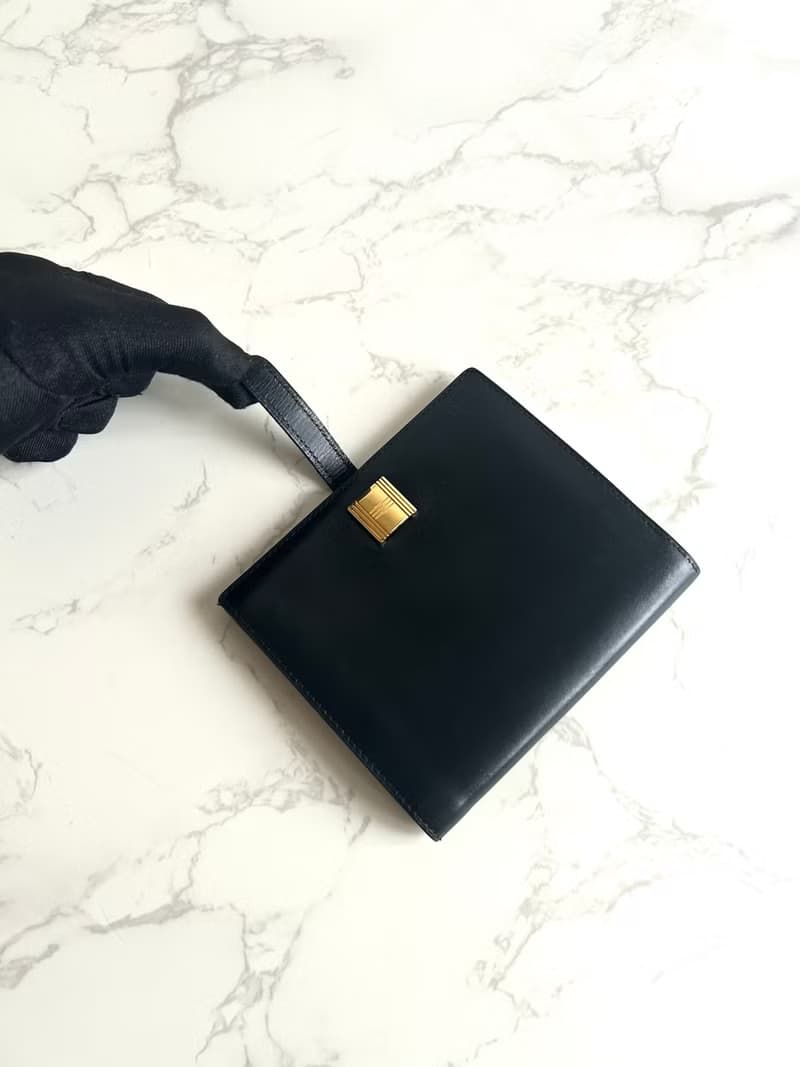 中古二手Hermes Saumur Diane復古黑色金扣皮革古董短夾錢包卡包