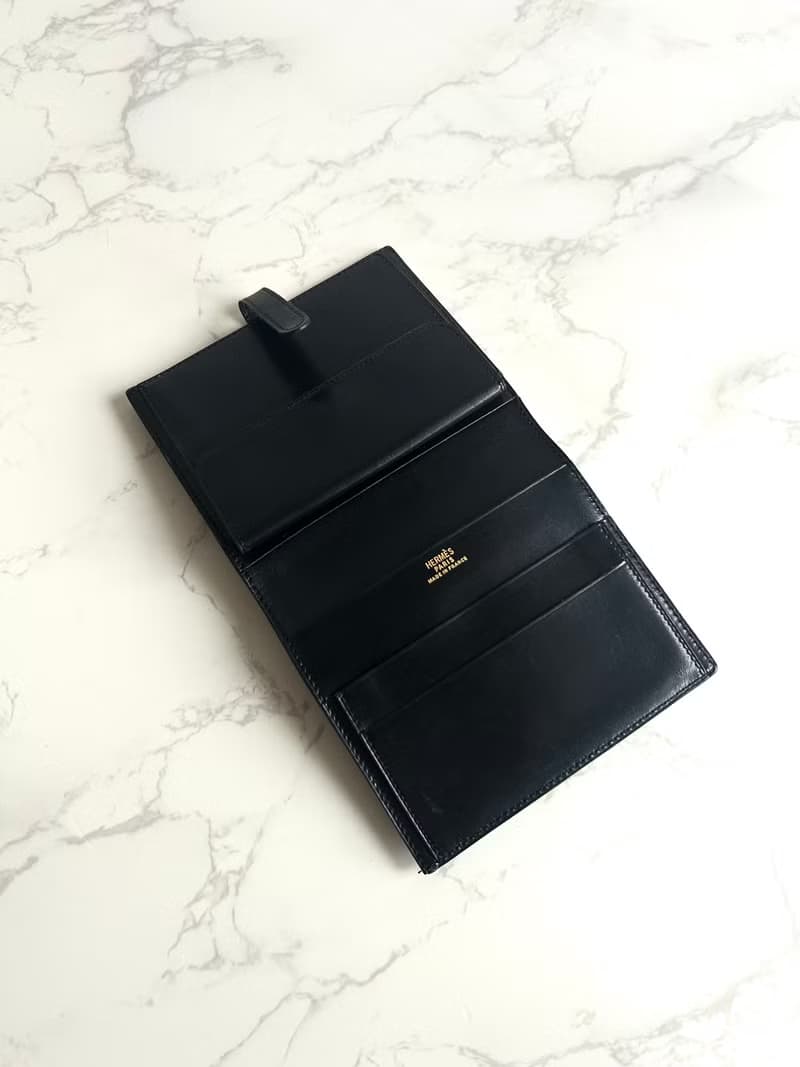 中古二手Hermes Saumur Diane復古黑色金扣皮革古董短夾錢包卡包