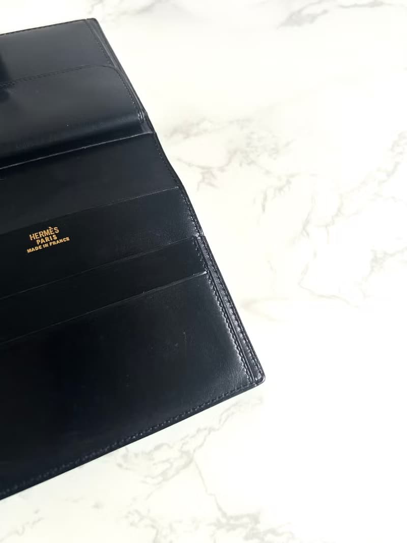 中古二手Hermes Saumur Diane復古黑色金扣皮革古董短夾錢包卡包