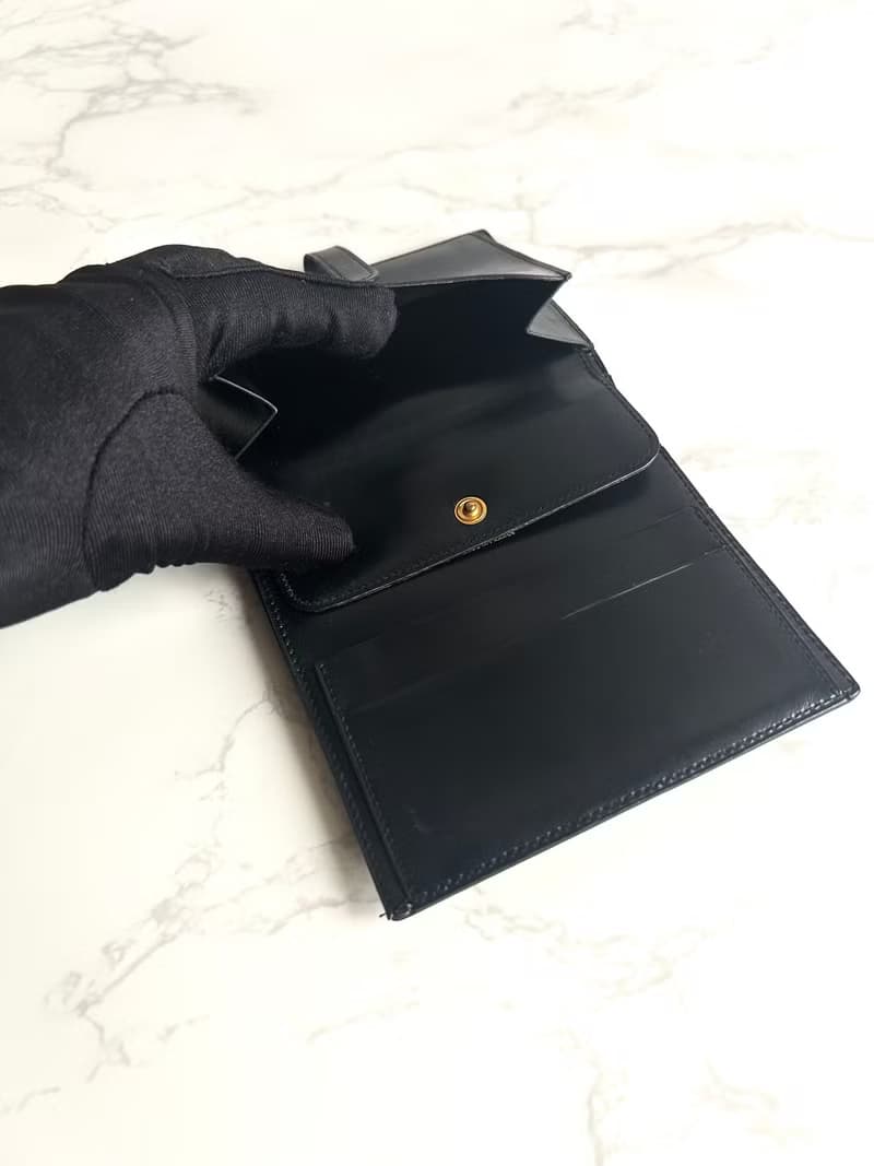 中古二手Hermes Saumur Diane復古黑色金扣皮革古董短夾錢包卡包