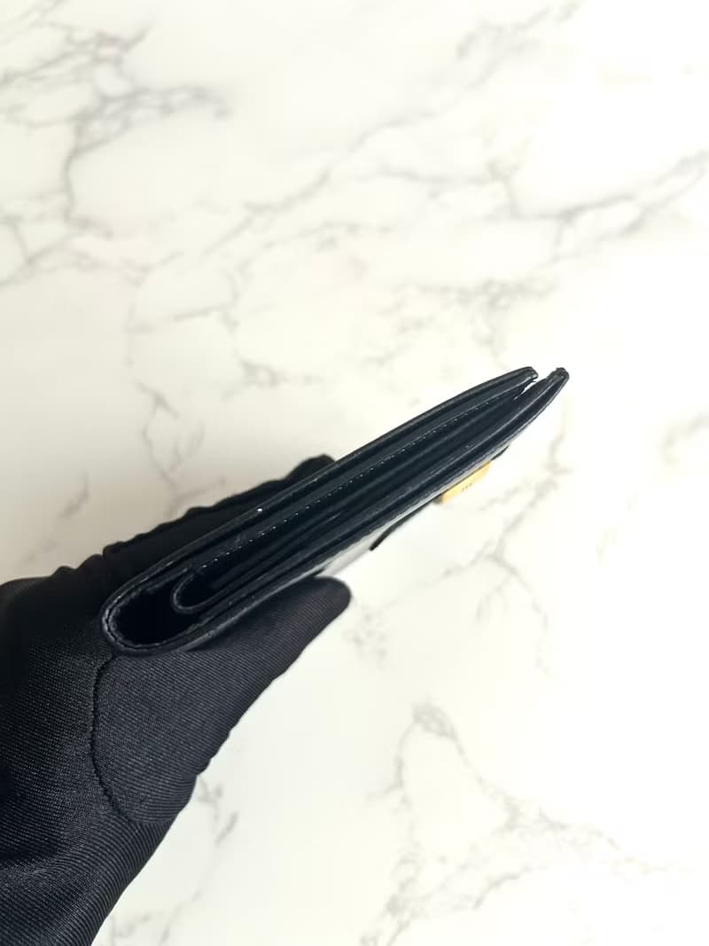 中古二手Hermes Saumur Diane復古黑色金扣皮革古董短夾錢包卡包