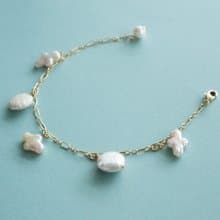 珍珠魅力14KGF手鍊/硬幣珍珠/交叉珍珠/獨特的珍珠