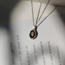 日光黑耀石吊墜 銀色耀石項鏈 純銀黑色弧面寶石鑲石項鍊