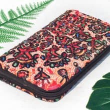 手工刺繡錢包 民族風長夾 刺繡皮夾 手工古布長夾-刺子繡沙漠花朵