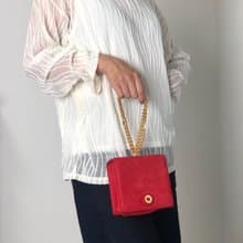 【 日本直送　名牌中古包 】Tiffany & Co. ティファニー ハンドバッグ レッド ロゴ スエード チェーン ミニバッグ vintage gphne8