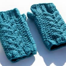手織純羊毛針織手套/露趾手套/內刷毛手套/保暖手套-地中海海洋色