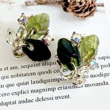 vintage jewelry 典雅翠綠萊茵 夾式耳環