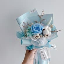 Journee永生藍玫瑰乾燥花束 棉花滿天星繡球 情人節花束七夕