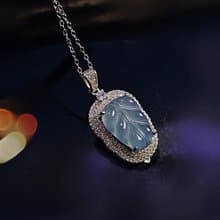 一夜暴富|仙氣冰玻藍翡放光葉子|A貨翡翠純銀豪鑲開蓋吊墜項鍊