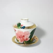 純手繪茶杯-蘭中之后-迎來幸福(三件式蓋杯)