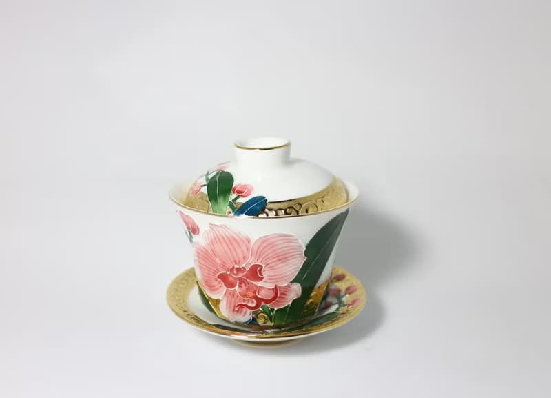純手繪茶杯-蘭中之后-迎來幸福(三件式蓋杯)