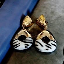 vintage jewelry  華麗黑白豹紋垂墜型夾式耳環