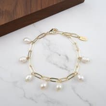Drop Freshwater Pearl on Oval Chain Bracelet