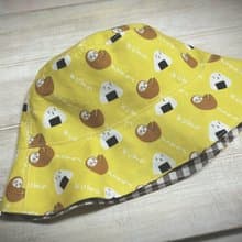 黃色可愛樹懶 飯糰 咖啡色格紋 雙面漁夫帽 遮陽帽