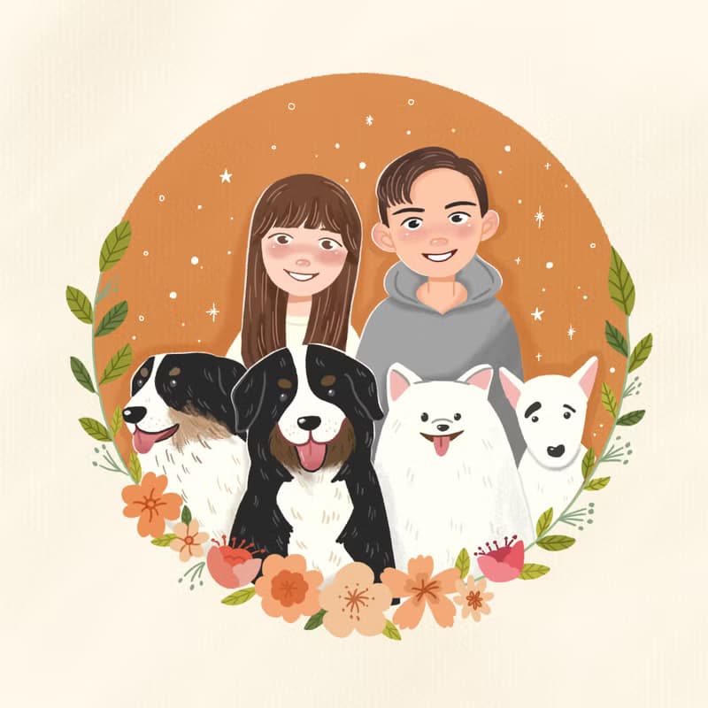 半身情侶似顏繪插畫設計 | 有裝飾 | 大頭貼 周年紀念 | 電子檔