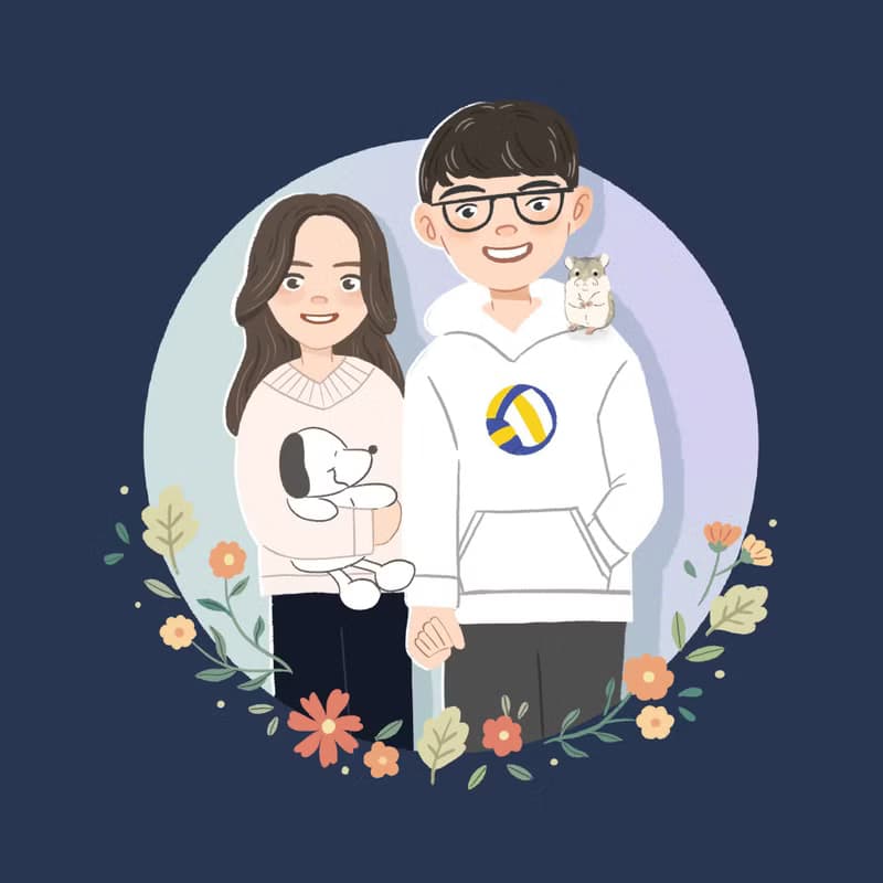 半身情侶似顏繪插畫設計 | 有裝飾 | 大頭貼 周年紀念 | 電子檔