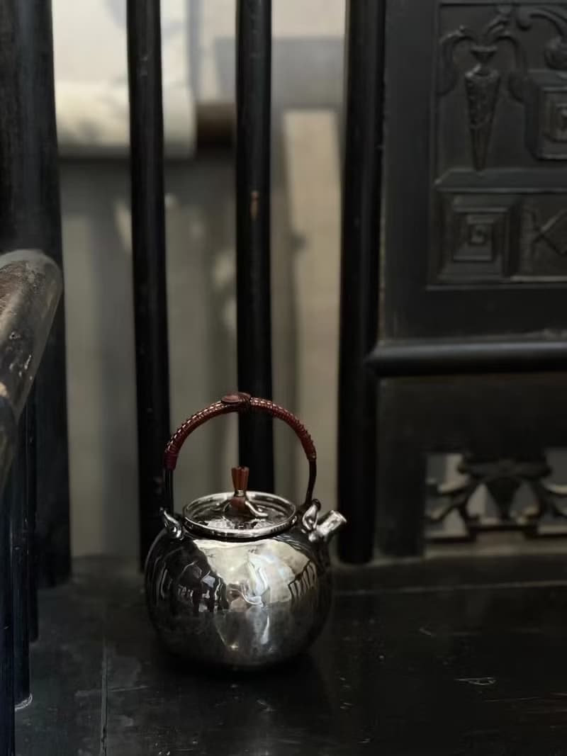 尚幀品 提梁蘋果形急須 純銀小提梁 銀壺泡茶壺 280cc