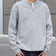 T-SHIRT 日系潮流休閒華夫格面料長袖T恤 百搭半拉鏈設計純色上衣