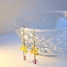 花瓣+水晶心吊飾耳環~可轉耳夾