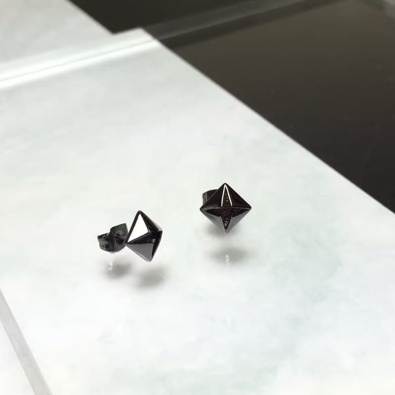 超型格黑鑽石形耳環防敏不鏽鋼