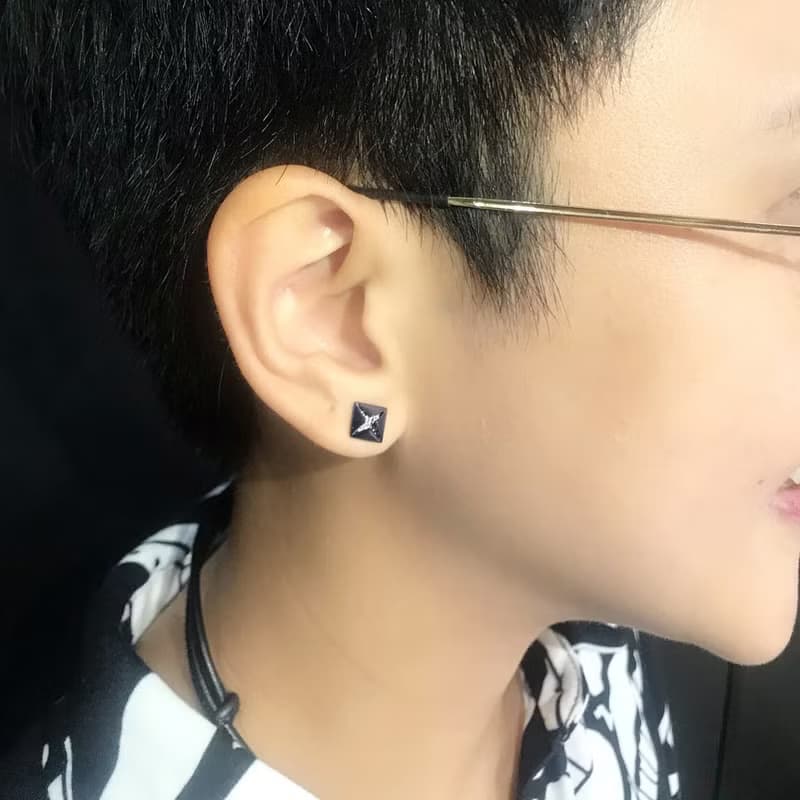 超型格黑鑽石形耳環防敏不鏽鋼