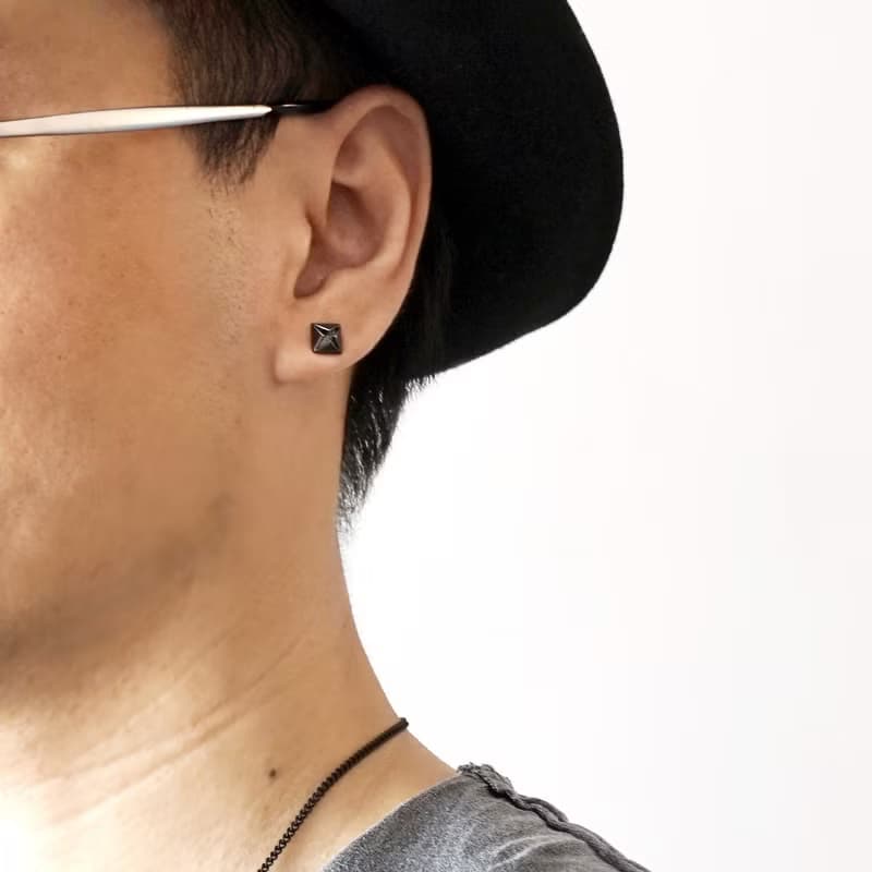 超型格黑鑽石形耳環防敏不鏽鋼