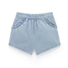 澳洲Purebaby有機棉女童裝短褲12M-4T 口袋繡花牛仔