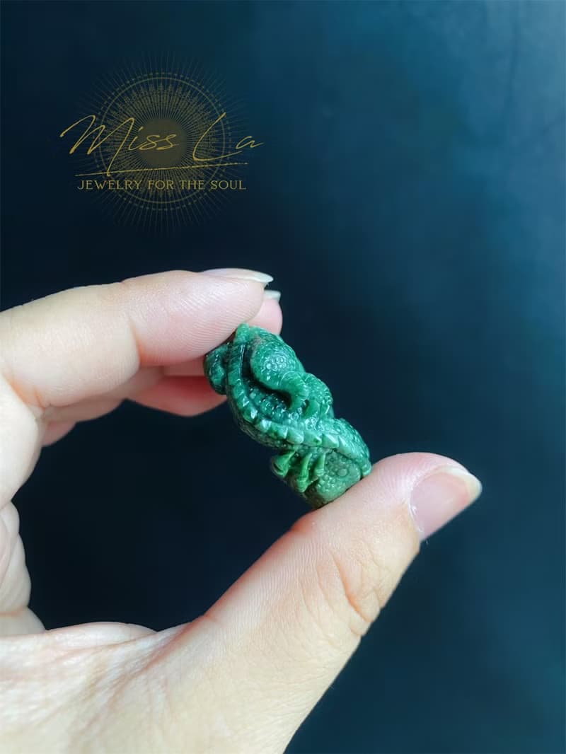 天然翡翠 手工龍戒 危地馬拉 雕刻戒指 內徑20.3mm 招財霸王 ring