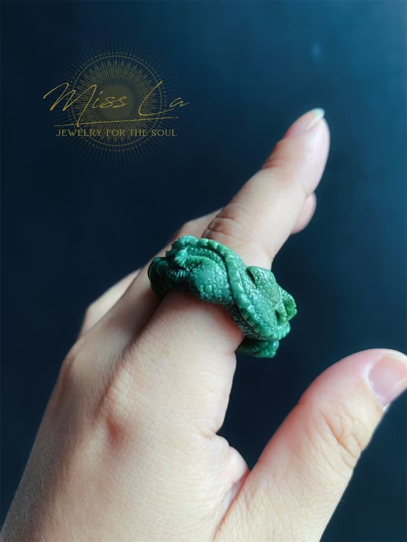 天然翡翠 手工龍戒 危地馬拉 雕刻戒指 內徑20.3mm 招財霸王 ring