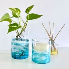 Glass Vase, Candle Holder, Resin Ocean Painting, Wedding Gift, Home Gift