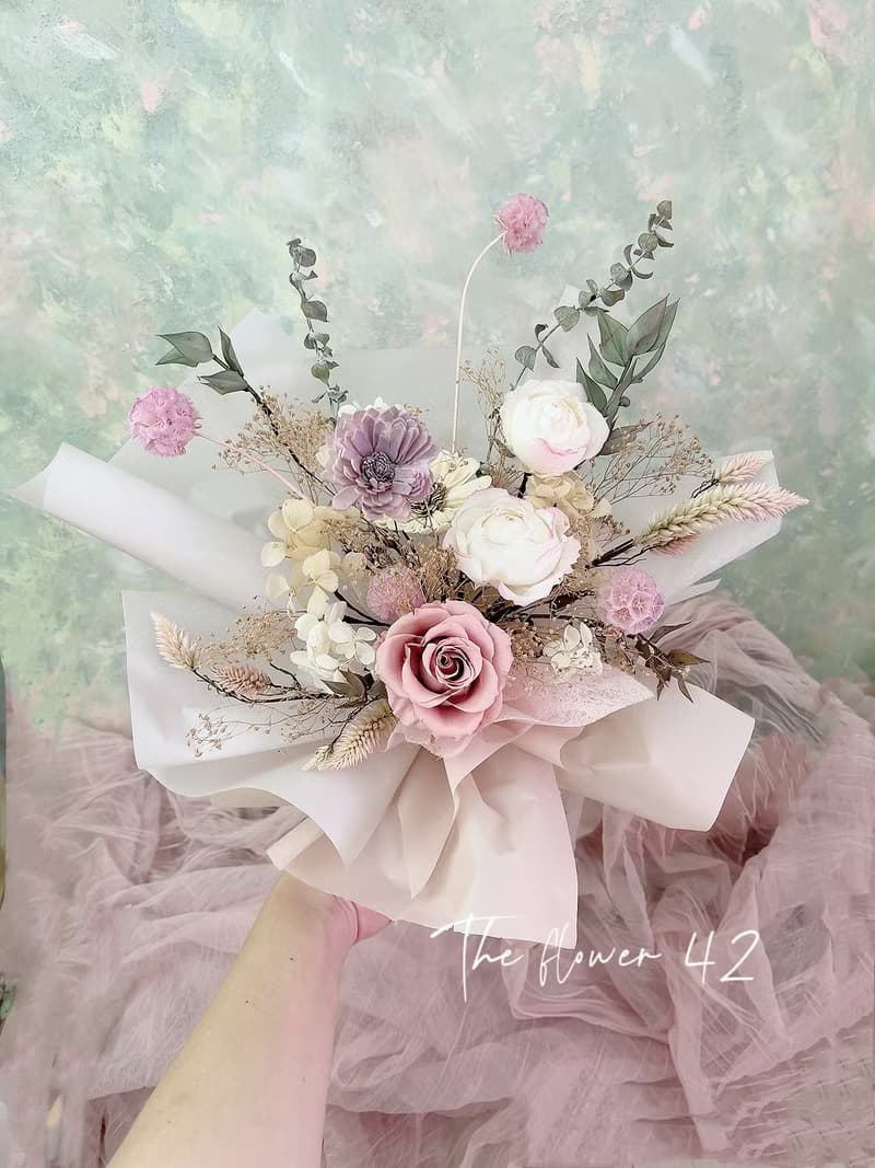 /The flower 42/奶茶粉永生花花束大