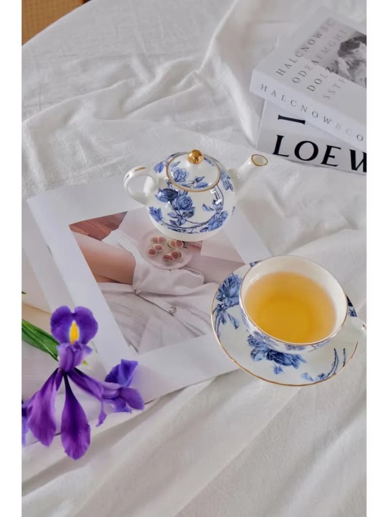 英國Aynsley 藍玫瑰系列 骨瓷獨享杯壺組