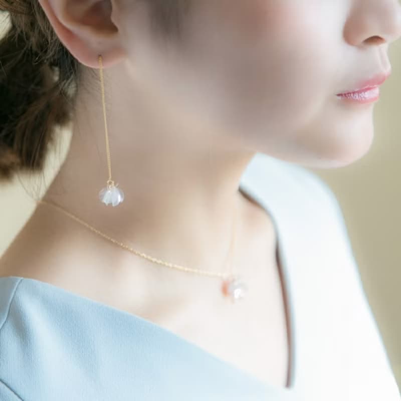 ゆれる花咲きフリルピアス/イヤリング || クリア ||18kgp