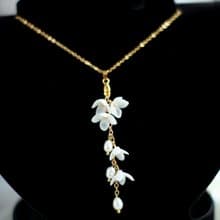 Long Flower Bridal Necklace, Long Pearl Floral Necklace, Wedding Necklace